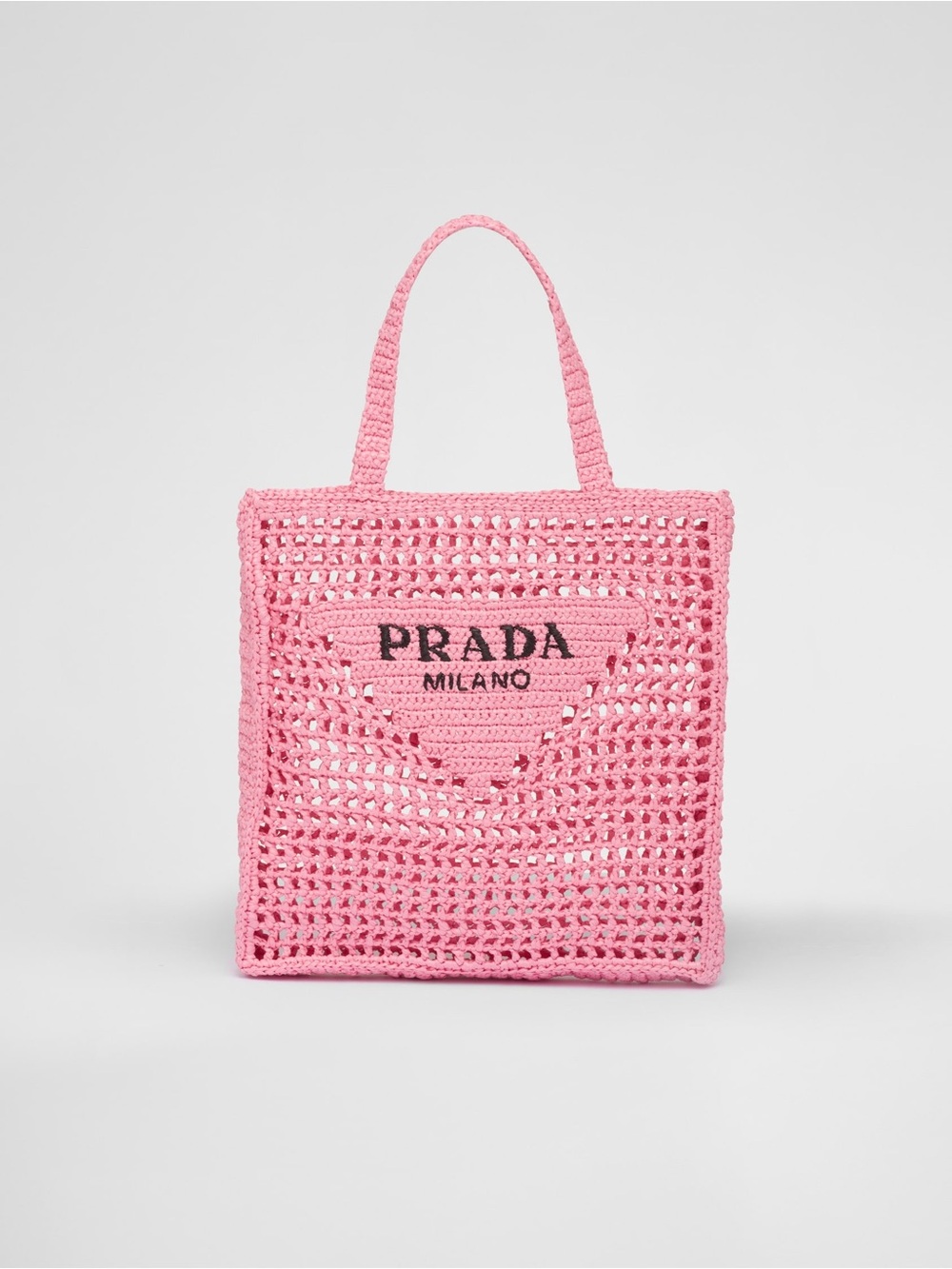 💓NWT Prada Raffia Tote Shopping Bag Beach Purse Crochet Shoulder Triangle Logo - Picture 2 of 11